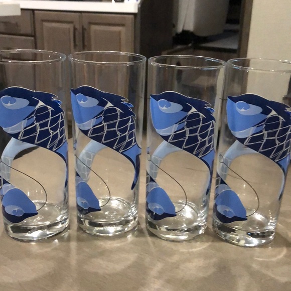 Ocean Thailand Blue Marlin Fish Collins Glasses set of four - Picture 1 of 4
